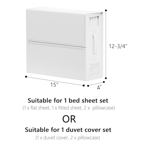 SUOCO 6 Pack Bed Sheet Organizers & Storage Boxes with Labels, Foldable Linen Closet Organizer, White