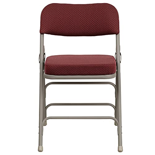 Burgundy Fabric Folding Chairs Set of 2 with Cushioned Seat, Gray Frame, 300lb Capacity