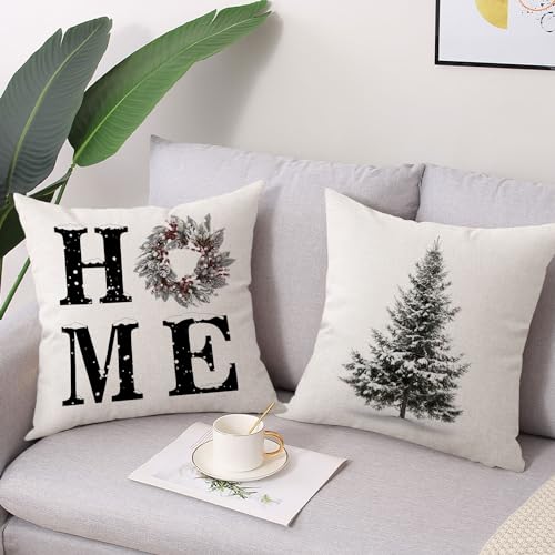 Coeufuedy Christmas Pillow Covers - 18x18 Inch Set of 4 Home Noel Truck Tree Holiday Cushion Covers Farmhouse Christmas Decoration for Sofa Couch Living Room