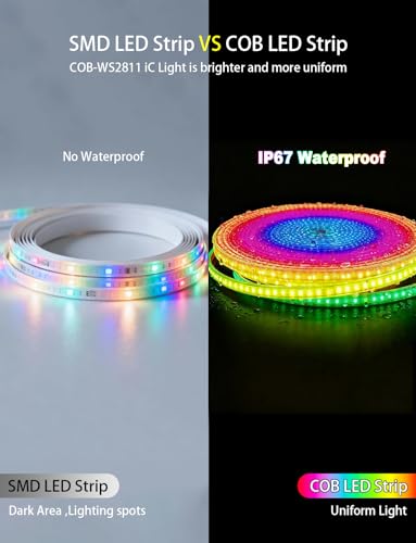 40ft Waterproof RGB Smart IC LED Strip Lights Outdoor Dimmable - MILADALED