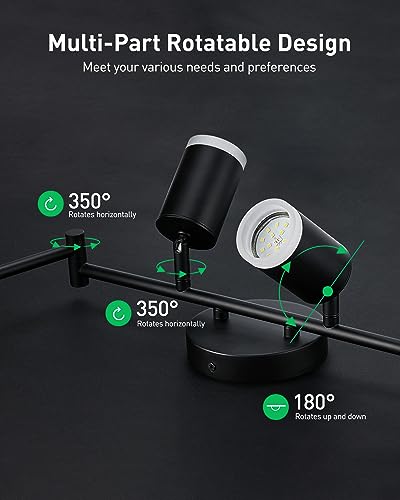 6 Light Black Kitchen Track Lighting Fixtures Ceiling Mount - Adjustable Heads