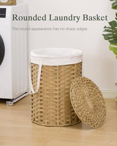 SETVSON Natural 72L Laundry Hamper with Lid and Handles, Wicker Basket