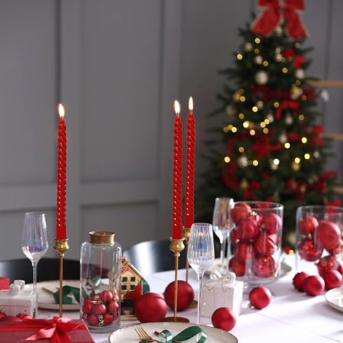 4 Pack Red Spiral Taper Candles for Home Decoration, 10 Inch Cream Candlesticks for Dinner Party Wedding Holiday, Dripless and Smokeless