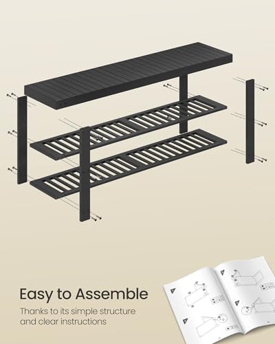 Shoe Rack Bench 3-Tier Bamboo Entryway Storage, 42.9W In Black