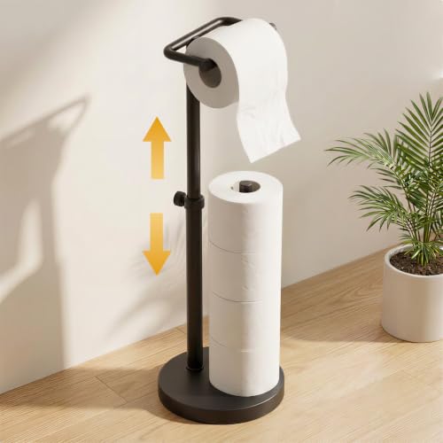 Freestanding Toilet Paper Holder Stand with Storage - Matte Black Stainless Steel