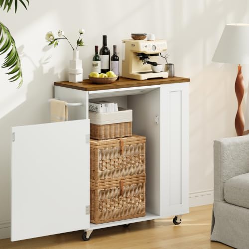 Mobile Kitchen Island Cart with Storage and Hidden Trash Bin - White Walnut Finish