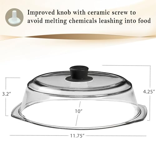 Le'raze Tall Glass Microwave Splatter Cover with Cool Touch Handle - Food Safe & Dishwasher Safe