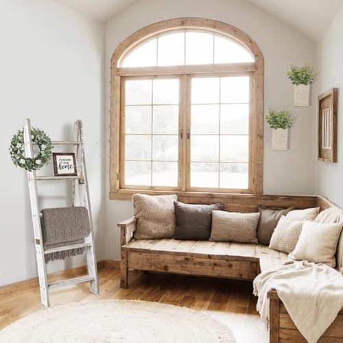 Whitewashed 5-Tier Blanket Ladder for Living Room - 51.9" Farmhouse Decor