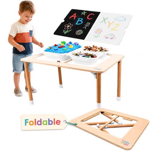 Sensory Play Activity Table with Foldable Legs, Bins & Lid – Toddlers & Kids