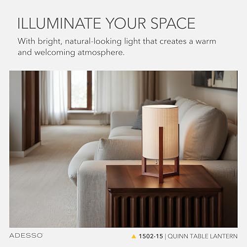 Walnut Birch Wood & Linen Table Lamp - Modern Compact Nightstand Light