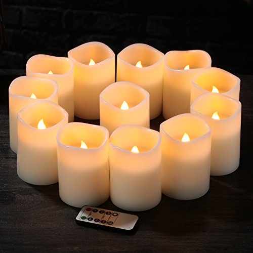 Ivory Flameless Candles Set of 12 - Battery Operated Pillar LED with Remote & Timer