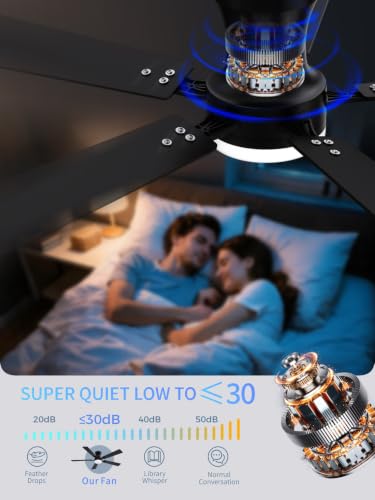 Black 52 Inch Low Profile Ceiling Fan with Light Remote Control - Modern Flush Mount