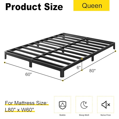 Queen Bed Frame 6 Inch Low Profile Rounded Corner Metal Platform Bed - Yicensen