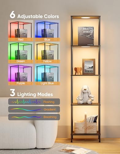 PARTPHONER Black Display Shelf Floor Lamp with RGBW Color Changing Lights