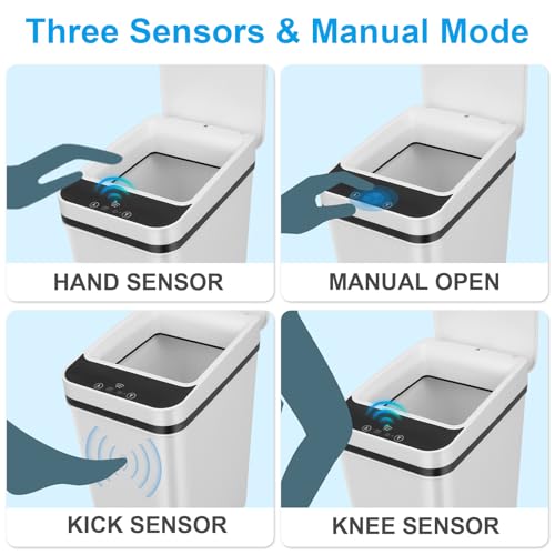 QSFWCSM 2 Pack Touchless Bathroom Trash Cans White - Smart Sensor Lid
