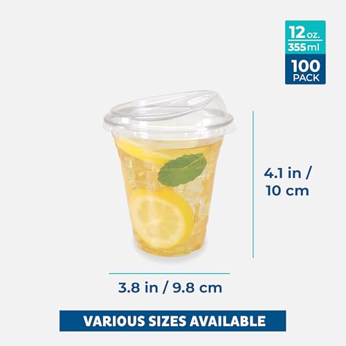 Freshware 12 oz Clear Disposable Plastic Cups with Strawless Sip
