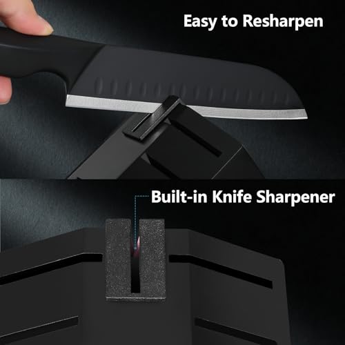 Black 15-Piece Kitchen Knife Set with Block - High Carbon Stainless Steel