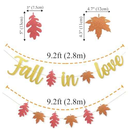 Uniwish Pre-Strung Fall in Love Banner Gold Glittery Garland Thanksgiving Fall Autumn Theme Wedding Bridal Shower Engagement Party Decorations