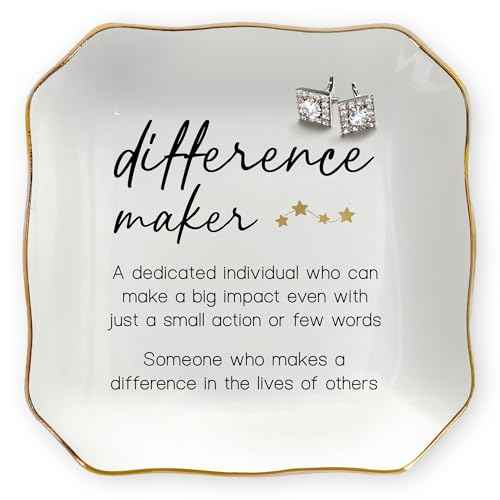 OASSIE Christmas Birthday Gifts for Women - Difference Maker 4"x4" Ceramic Jewelry Dish Tray - Appreciation Thank You Gifts for Women Teacher Coworkers Employee Boss, Retirement Gift for Woman