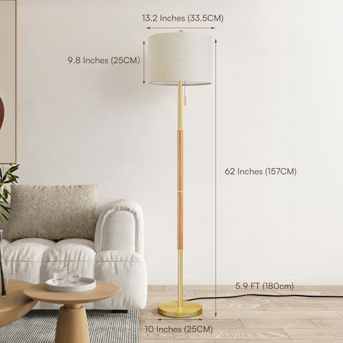 Wood Color Floor Lamp with Linen Shade - Natural Wood, 13.2 Inch for Bedroom