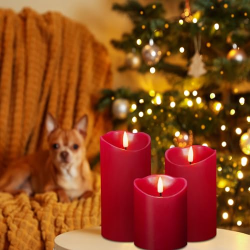 Eywamage Dark Red Flameless Candle Set with Remote - Safe Holiday Decor