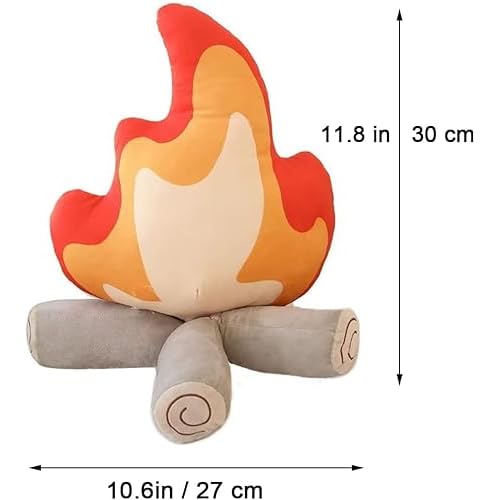 Simulation Campfire Plush Pillow, Flame Stuffed Plush Toy Room Decoration Birthday Xmas Gift for Kids (11.8Inch)