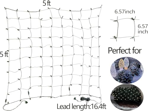 Multicolor 5x5 ft LED Net Lights, 100LED Green Wire, Connectable Indoor/Outdoor Bush & Tree String Light