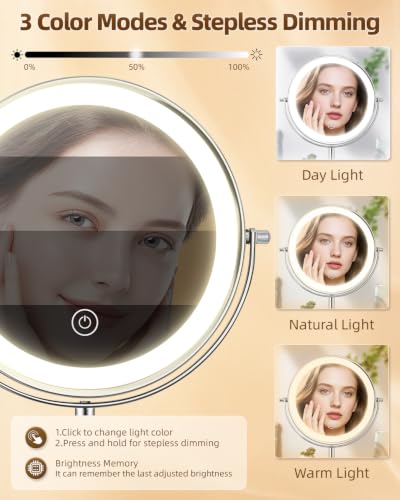 Chrome 8-Inch Magnifying Makeup Mirror with Lights, Height Adjustable