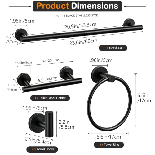 Nolimas Matte Black 5-Piece Bathroom Hardware Set with 24" Towel Bar - Variation A