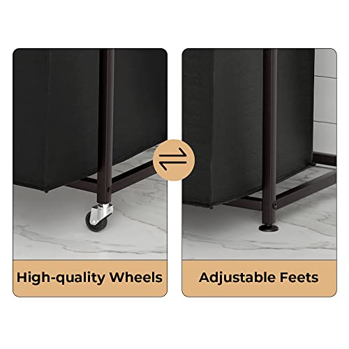 Herture 3-Bag Laundry Sorter with Shelves, 60L Capacity, Rustic Brown - Removable Bags & Wheels