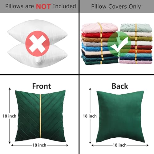 Dark Green Velvet Pillow Covers 20x20 Inch Pack of 2 with Gold Accents - Tosleo