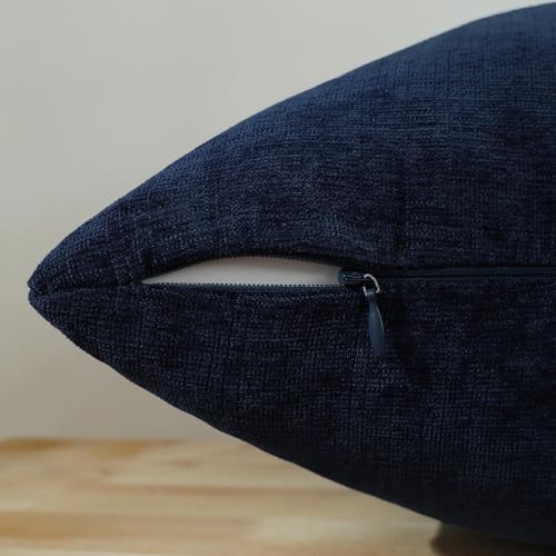 Jeneoo Navy Blue Chenille Throw Pillow Covers Set of 2 18x18 Inches - Soft Couch Cushion Cases for Living Room & Sofa Decor