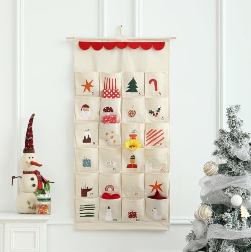 MONOBLANKS Christmas B Fabric Hanging Advent Calendar with Pockets - Holiday Decor