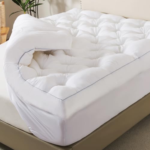 White 5 Inch Memory Foam Mattress Topper Queen Deep Pocket - Breathable, Supportive