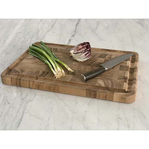 End Grain Acacia Wood Cutting & Serving Board with Juice Channel - 20 x 14 Inches