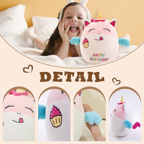 17" Birthday Unicorn Plush Pillow Cute Soft Unicorn Stuffed Animal Pillow Happy Birthday Gifts for Kids Girls and Boys