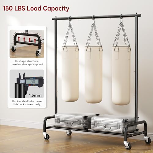 Heavy Duty Rolling Clothing Rack - 43-Inch Wide Garment Rack with Wheels, Black, Single Rod