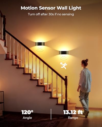 FULNIX Black 4-Pack Rechargeable Motion Sensor Wall Lights with Remote, RGB & Dimmable Indoor Sconces