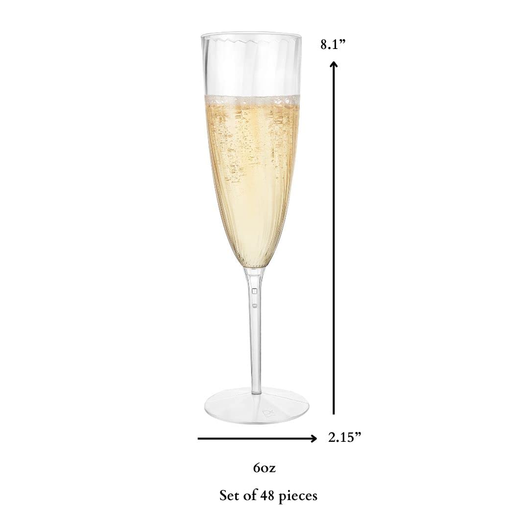 Lillian Tablesettings Premium Champagne Flutes 6 oz. Clear Hard Plastic 1-Piece Disposable Glasses - 48 Count