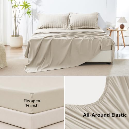 Queen Comforter Set 7-Piece Seersucker Bed in a Bag - Beige, All-Season Bedding