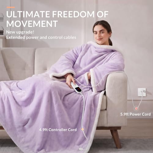 Wearable Heated Blanket with Foot Pocket & Sleeves - Purple 52 x 72 inches