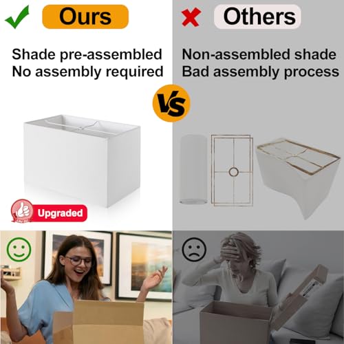21-Inch Set of 2 Touch Control Bedside Table Lamps with USB & AC Outlets, White Linen & Brushed Nickel, Dimmable, Nightstand Lamps for Bedroom & Living Room