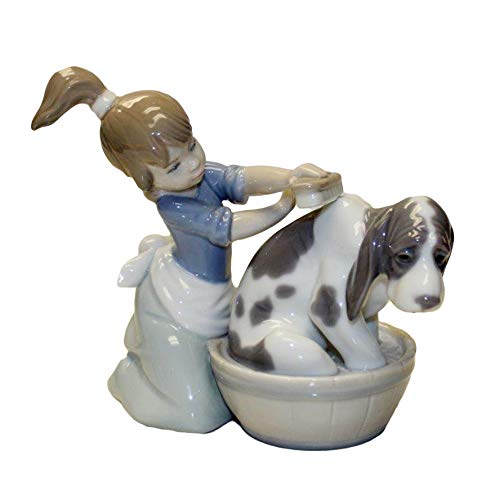 LLADRÓ Bashful Bather Dog Figurine - Handmade Porcelain Artwork