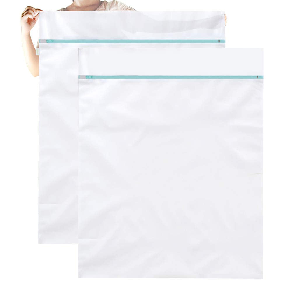 OTraki 2 Pack Extra Large Laundry Mesh Bag 43 x 35 Inch Mesh Laundry Bag Zippered Big Net Bag for Blanket Sweater Coat Bedding Sheet in Home Dorm Hotel Don't Drying, Melting 140-176℉, White