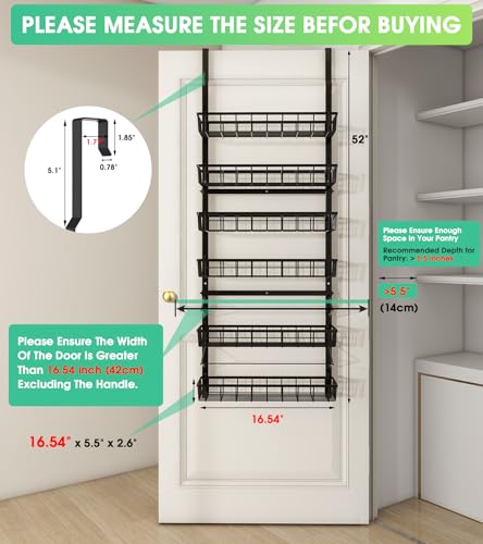 Heavy-Duty Metal Over The Door Pantry Organizer - 6 Tiers, Black