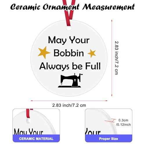 Christmas Ornaments for Sewing Lover Women - Quilting and Seamstress Gifts - Funny Inspirational Ceramic Ornament for Quilters, Designers, Mom, Grandma