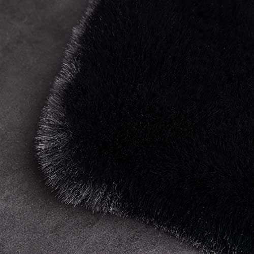 Ghouse Black 2x4 Faux Sheepskin Fur Rug - Fluffy Bedside & Living Room Carpet