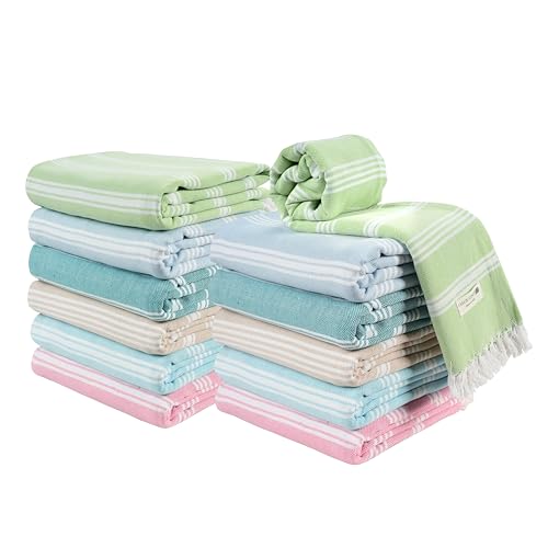 Casa Platino 12-Pack Oversized Turkish-Style Beach Towels 39x71, Soft & Quick-Dry