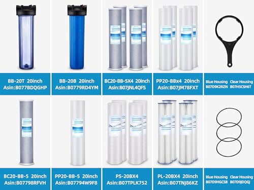 20-Inch Pleated Polypropylene Sediment Water Filter - 5 Micron, Reusable, Fits Whole House Systems