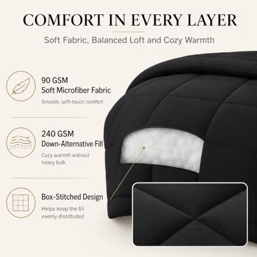 CozyLux Full Size Black Comforter Set - 7-Piece Bed in a Bag, All-Season Warmth